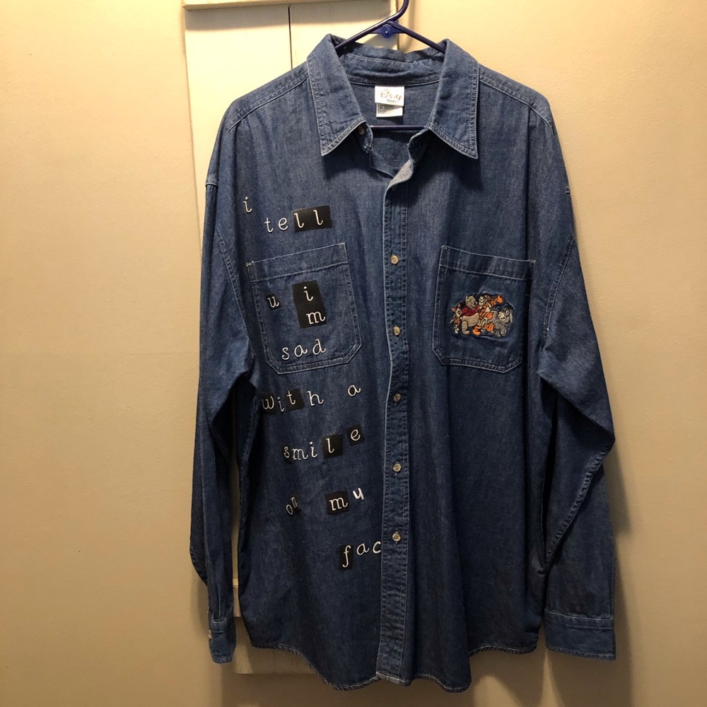 Upcycled Vintage Disney Store Denim Buttonup Winnie Pooh & Friends Embroidered